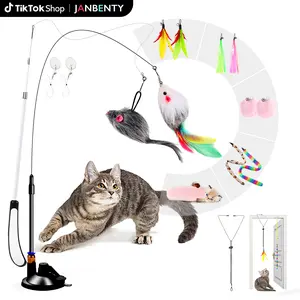 4-in-1 Interactive Cat Toys with Durable Retractable Fishing Pole - Catnip Pillow Toy - Enhanced Suction Cup Toy - Door Hanging Teaser Toy and 11 Attachments Replacements for Bored Indoor Cats - Cool Cat Stuff - Cat Litter Box - Litter Box for Cats