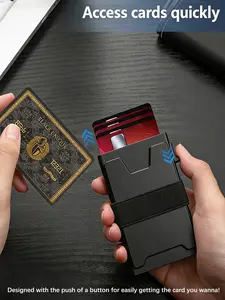 Vincess Men's Alloy RFID Blocking Card Holder Organizer, Fashion Minimalist Style, Quick Release Card Clip Wallet, Slim Pop-Up Wallet