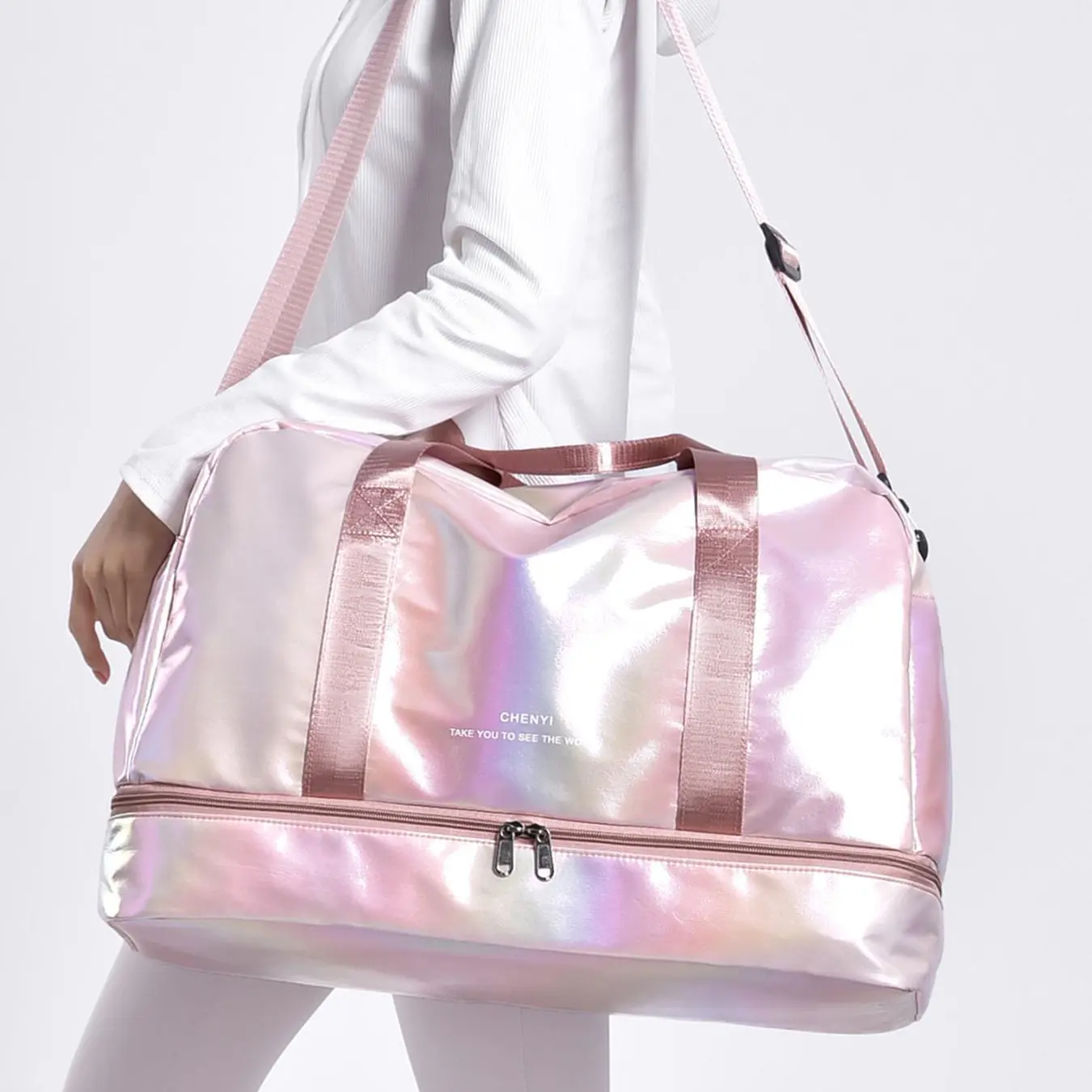 Simple and versatile large-capacity travel bag with independent shoe compartment, dry and wet separation bag, suitable for short trips and business trips, can be hung with a trolley sports handbag, shoulder bag, yoga fitness storage crossbody bag.