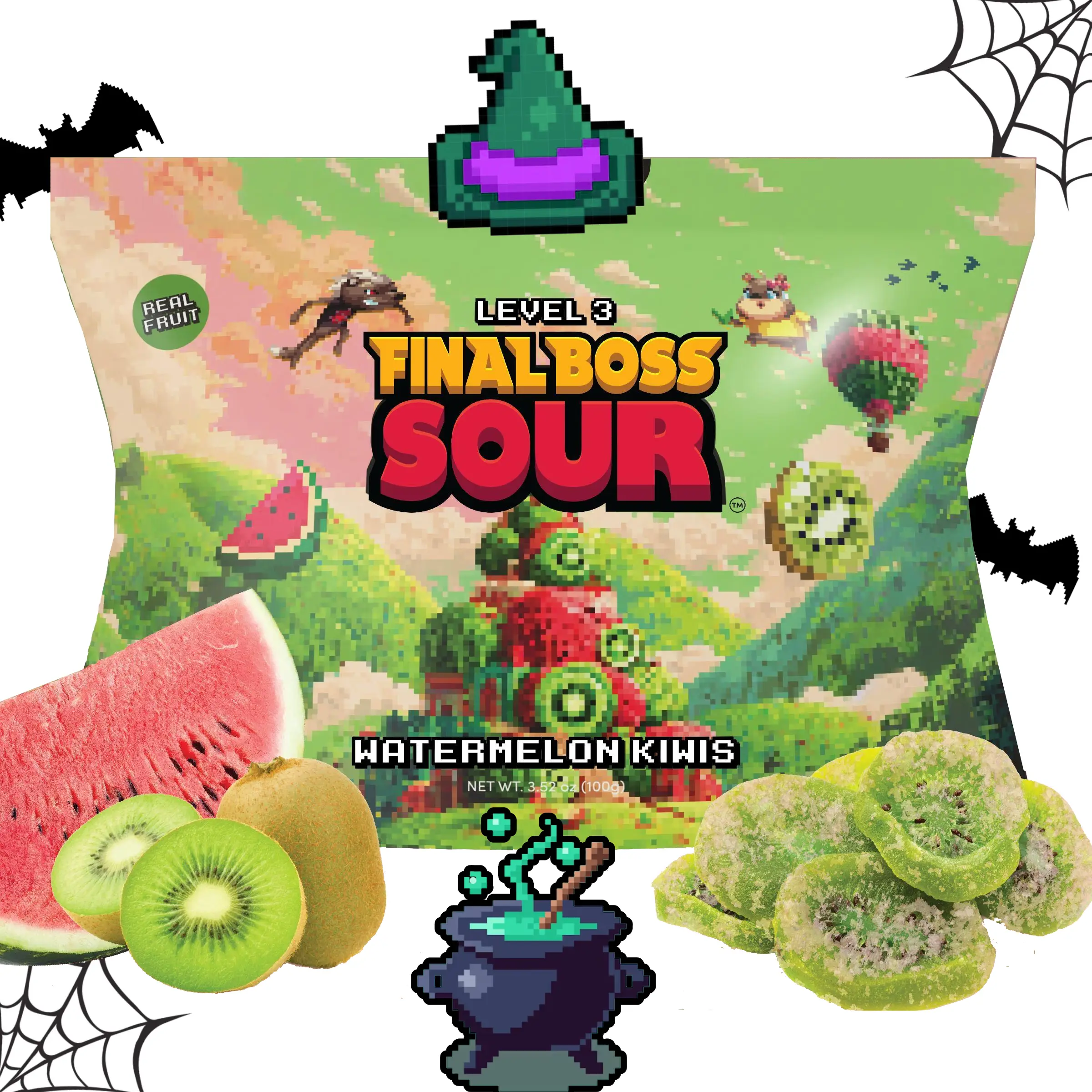 Final Boss Sour Watermelon Kiwis – Level 3 Halloween Drop | Real Fruit, Extreme Sour Powder | 1-Pack or 4-Packx