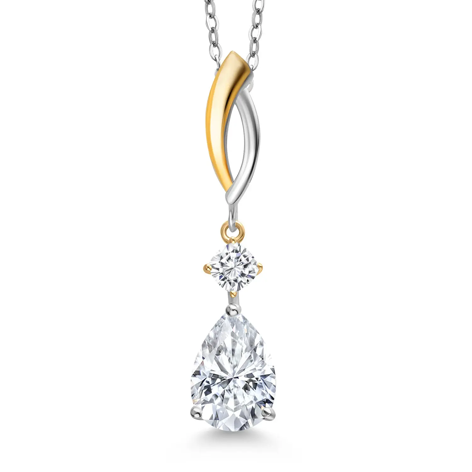 Teardrop Pendant Necklace For Women | 925 Silver and 10K Yellow Gold | 10X7MM Pear Shape and 3.5MM Cushion Gemstone Birthstone | With 18 Inch Chain