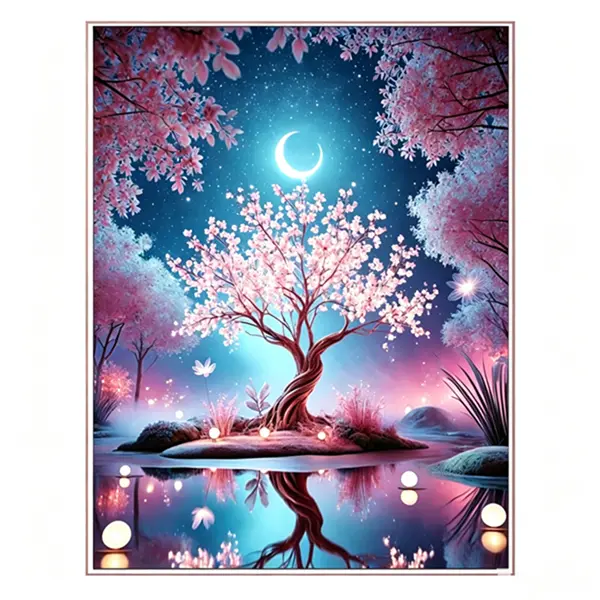 Dreamy Pink Cherry Blossom Diamond Painting Kit – Full Round Drill 5D Art, 30x40cm for Home Decor