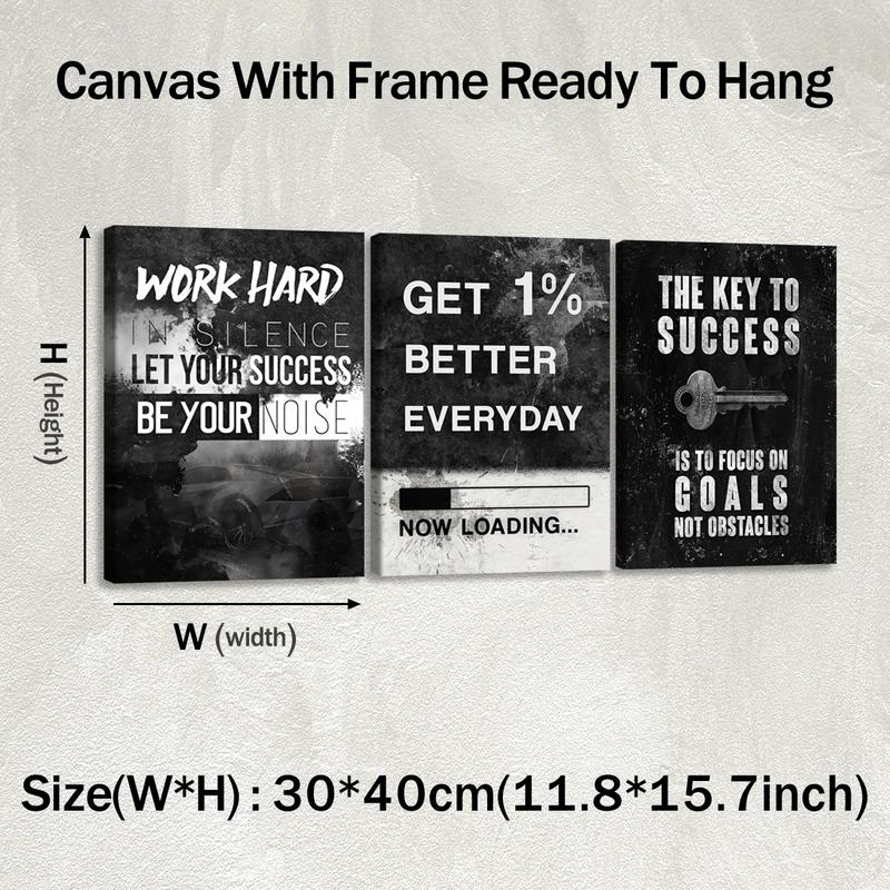 3Pcs Wooden Framed Canvas Painting, Black And White Cityscape With Motivational Quotes, Exquisite Poster, Home Decoration, Pattern Wall Art Decor, For Living Room, Bedroom, Office, Restaurant, Bar Wall Decor, Odorless, Painting, Print Artwork.