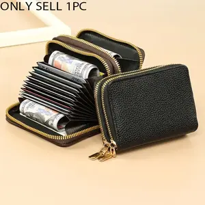 Women's Black Quilted Short Wallet, Slim Bi-Fold Card Holder, Zippered Coin Pocket, Simple Wallet