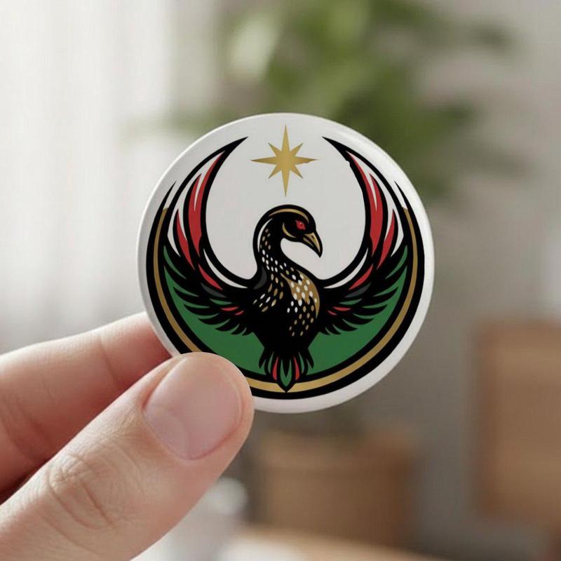 Black Community Bird Logo Button Pin – Colorful Star Graphic Badge for Jackets & Bags