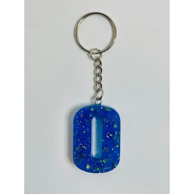 Blue and Gold Flake Number and Letter Keychains
