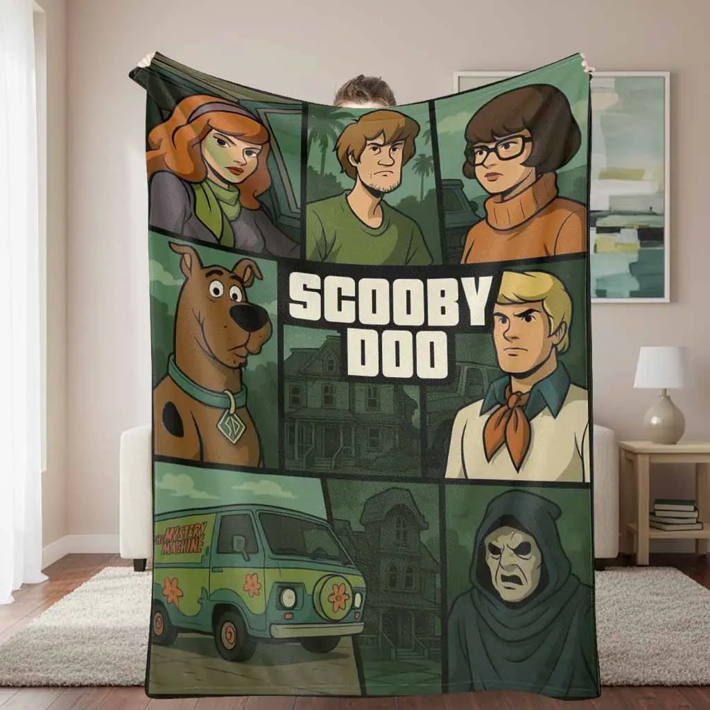 Cartoon Character Theme Flannel Blanket Scooby Doo Mystery Machine Printed Pattern Ultra Soft Lightweight Warm Plush Fleece Bed Throw For Living Room Sofa Couch Travel Camping Outdoor Adventures Gift