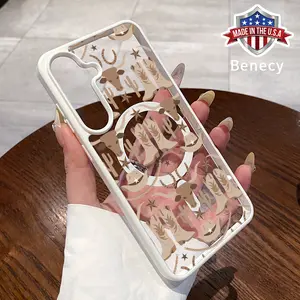 Retro Denim Shoes Pattern Magnetic Phone Case Compatible with Galaxy S23 Ultra S24 Plus FE S25 S22+ Non-Yellowing Clear Crystal Drop-proof Slim Silicone Shockproof Transparent Acrylic Cover Supports Wireless Charging
