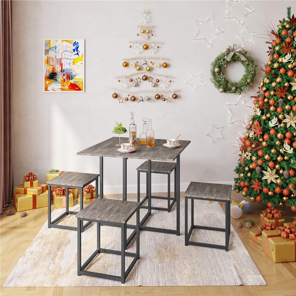 Yaheetech 5-Piece Dining Table Set with 4 Stools - Industrial Compact Kitchen Table & Chairs Sets, Space-Saving Design for Apartment, Small Space, Breakfast Nook