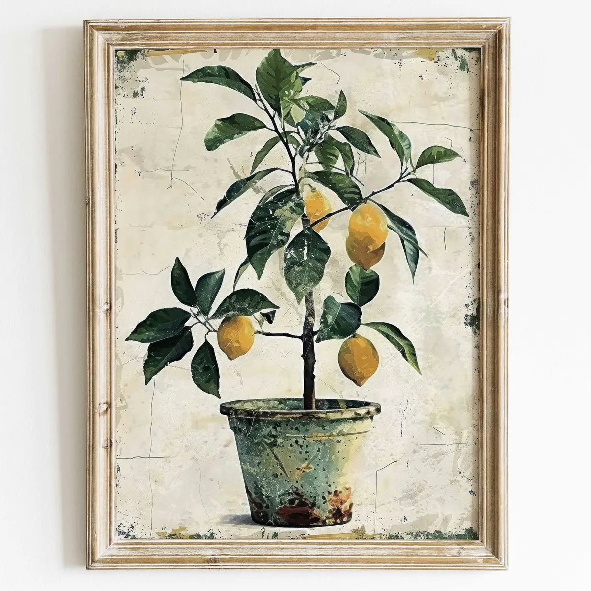 Fruit Kitchen Wall Art , Lemon Tree Print, Vintage Floral Wall Art, Lemon Fruit Art, Lemon Painting Decor, Rustic Farmhouse Art, Unframed