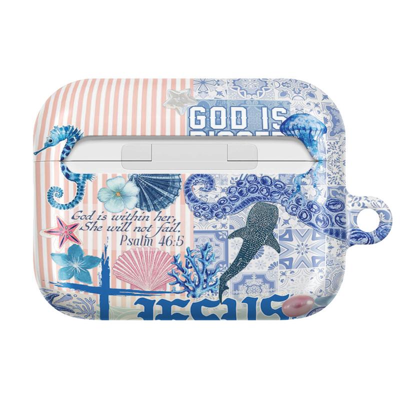Jesus Shark AirPods Case – Christian Ocean Bible Verse Cover for AirPods Pro/Pro 2, AirPods 1/2/3/4 Case Faith Gift for Believers