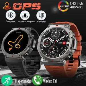 GPS Smartwatch 1.43 Inch Amoled Screen, 5atm Water Resistant, Wireless Calling, Fitness Tracker, Pedometer, Sleep Monitor, Outdoor Sports Watch