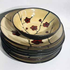 Pfaltzgraff Studio Aster 10.5” Dinner Plates Flowers Brown Beige & bowl