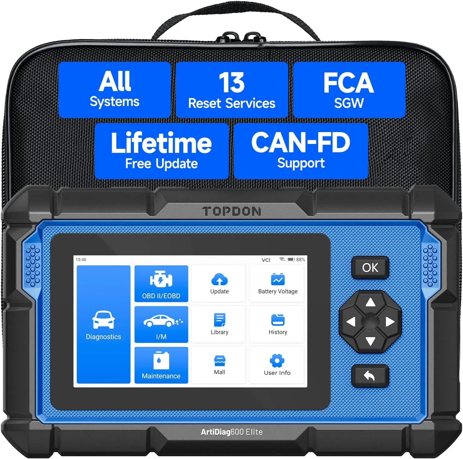 TOPDON ArtiDiag600 Elite Upgraded OBD2 Scanner - Full-System Car Diagnostic Tool with 13 Reset Services, FCA AutoAuth, CAN-FD, 2-Year Free Updates, Throttle, Manufacturer Warranty, OBD2 Bluetooth OBD-II Engine System Diagnostic Tools [DealsForYouDays]