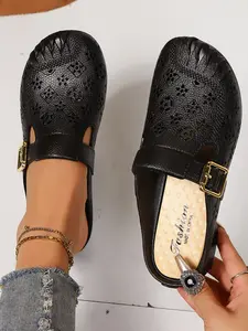 Women's Hollow Out Breathable Shoes Mules, Buckle Design Eva Soft Sole House Slippers, Comfortable Home Footwear for Daily Use