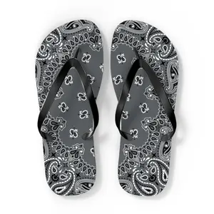 Steel Gray Bandana Flip Flops, Summer Beach Sandals, Tropical Vacation Slippers, Boho Chic Footwear, Resort Wear Accessories