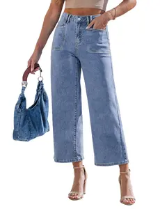 luvamia Wide Leg Jeans Woman Cropped Trendy Patch Pocket High Waisted 2026 Baggy Loose Straight Leg Stretchy Denim Pants