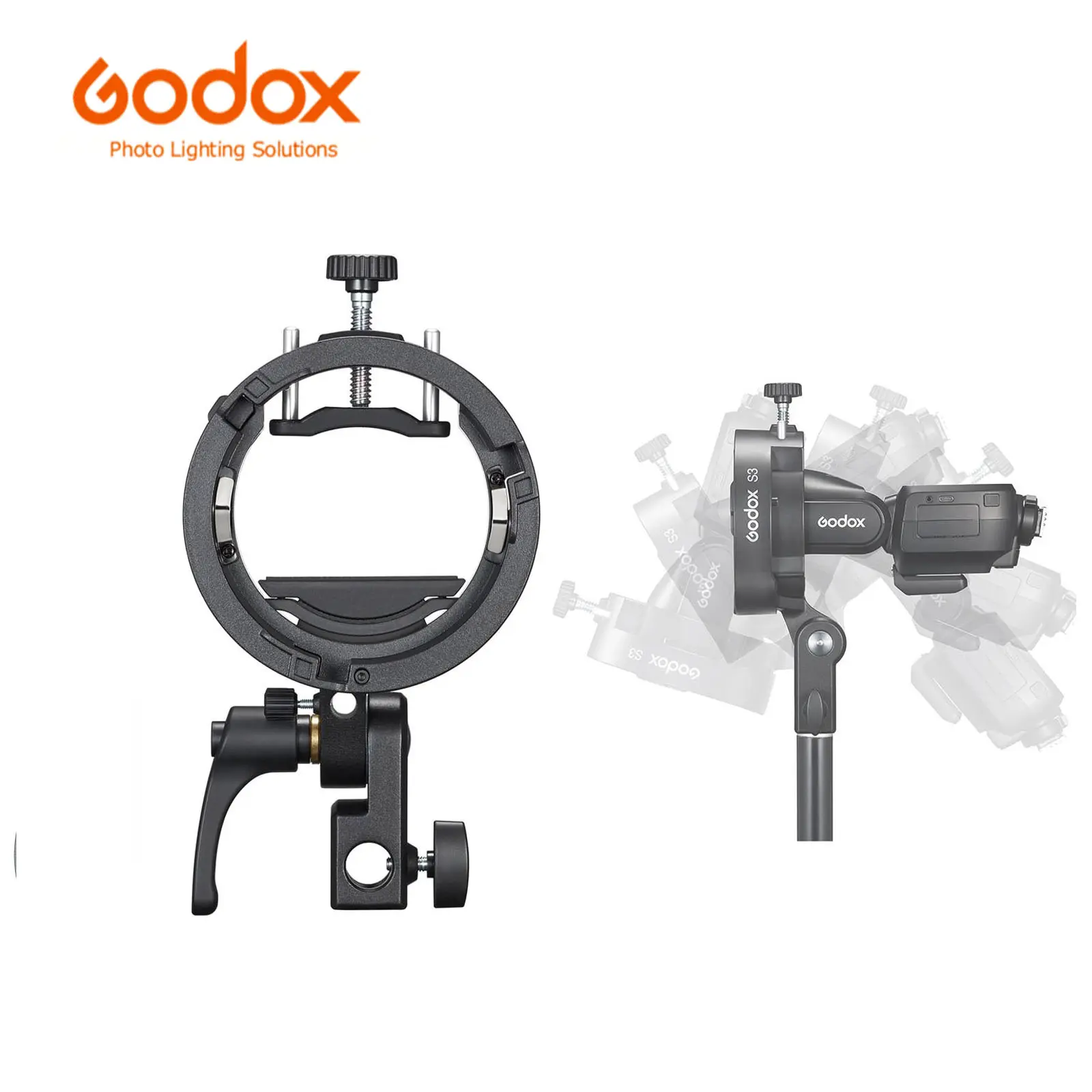 Godox S3 S-Type Flash Bracket (1 Unit) - Bowens Mount Ready, Adjustable 0.45kg Camera Accessory for AD200 Pro II, AD400Pro II, AD300Pro Camera Fill Lights & V1 Pro, V100, V860III, TT685II, TT350 Series, ±90° Tilt for Filming Setup & Outdoor Flashes, Camer