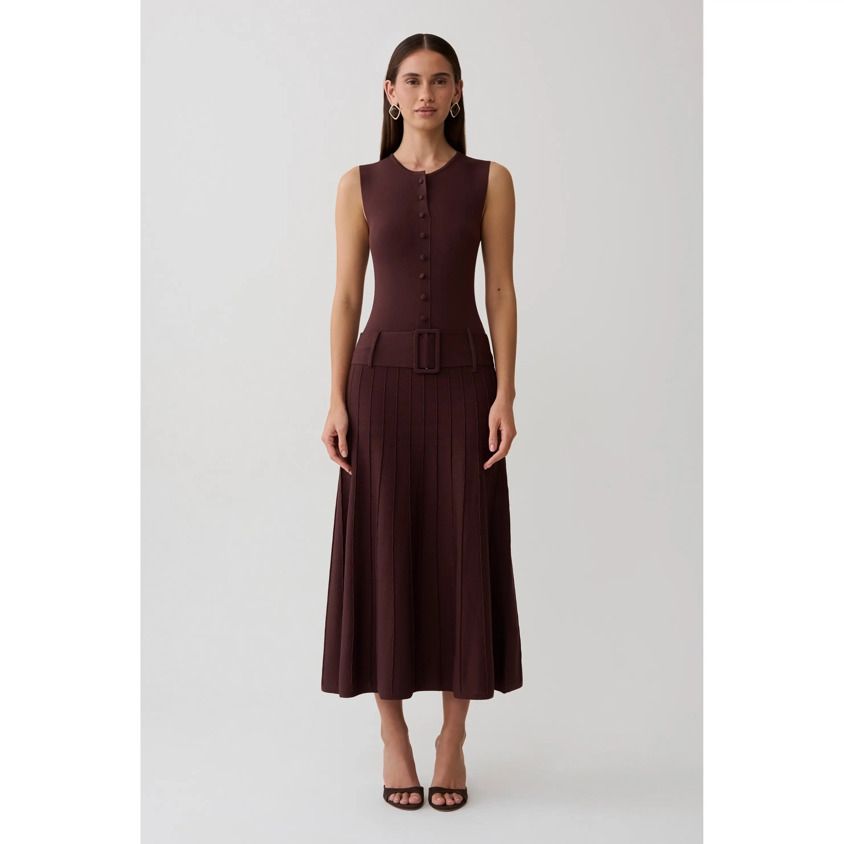 Rebena Pleated Midi Dress - Chocolate