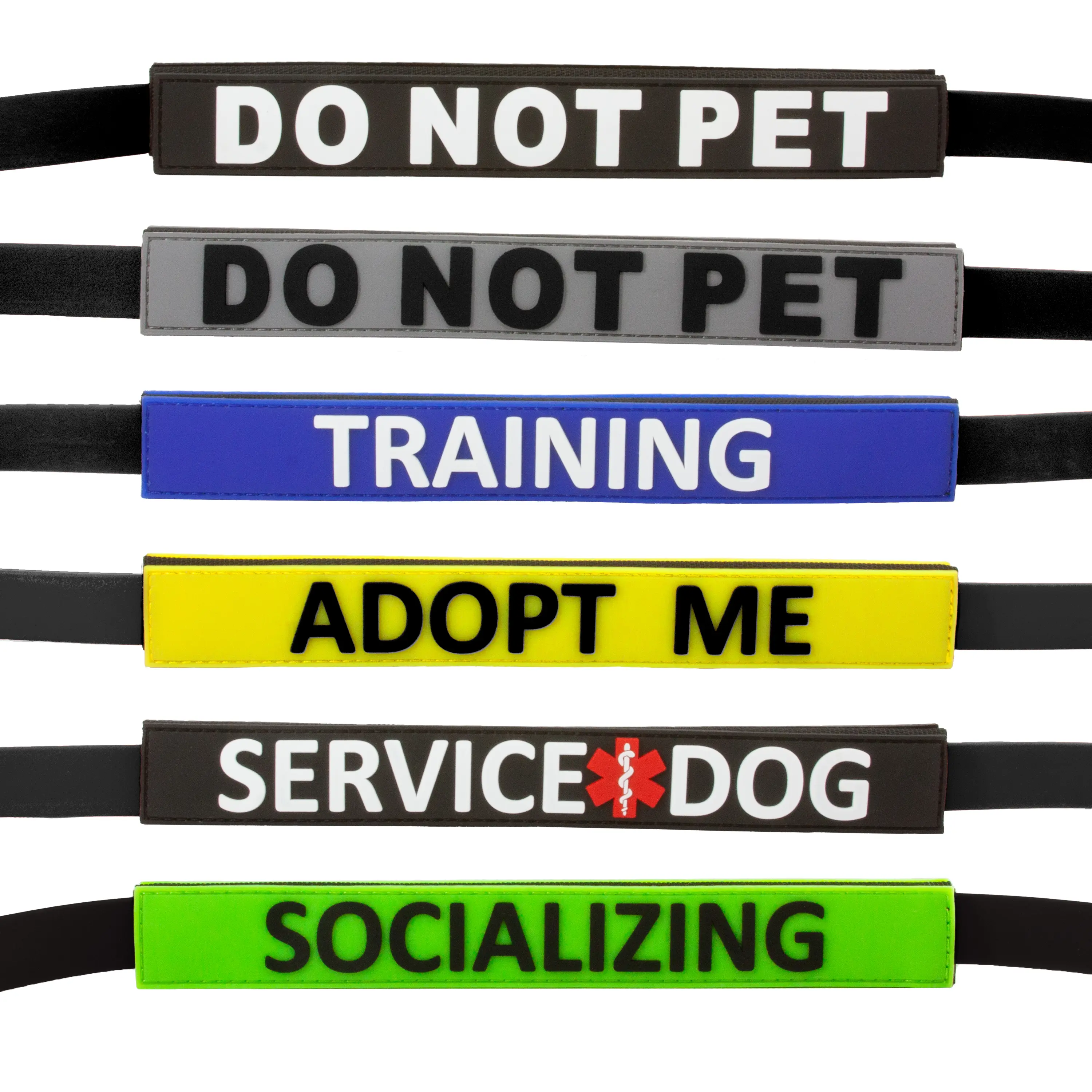 Tacticollar - Do Not Pet, Adopt Me, Training, and Service Dog Leash Sleeves, Double Sided, Highly Visible, Communicate Your Dogs Needs to Prevent Accidents