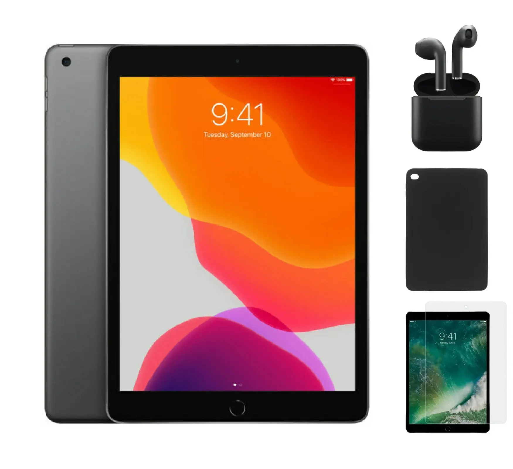 Refurbished iPad 7th Gen A2200 (WiFi + Cellular Unlocked)-Acceptable Condition with Case, Wireless Earbuds,Tempered Glass Screen Protector 1 Year Warranty