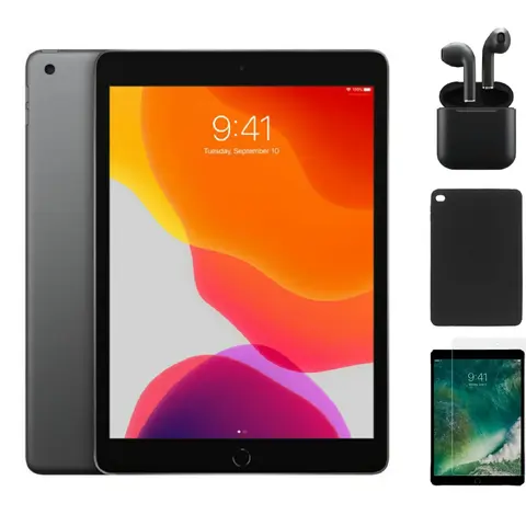 Refurbished iPad 7th Gen A2200 (WiFi + Cellular Unlocked)-Acceptable Condition with Case, Wireless Earbuds,Tempered Glass Screen Protector 1 Year Warranty