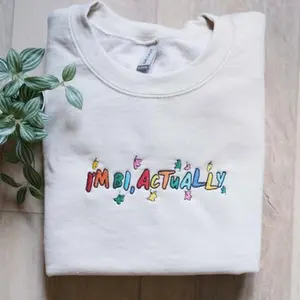 Embroidered I'm Bi, Actually Vintage Sweatshirt, Embroidered Shirt for Heartstopper Lovers, LQBT Pride Shirt, Heartstopper inspired shirt