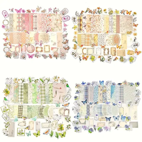 Antique Vintage Scrapbooking Hobbies Kit for Teachers, Children - 4-Pack Lace-Edged Collage Paper (1.2"x2.3", 3.5"x5.1"), 400-Sheet Animal Illustration Stickers, Decal Sticker for DIY Gifts, Retro Crafts, Journaling