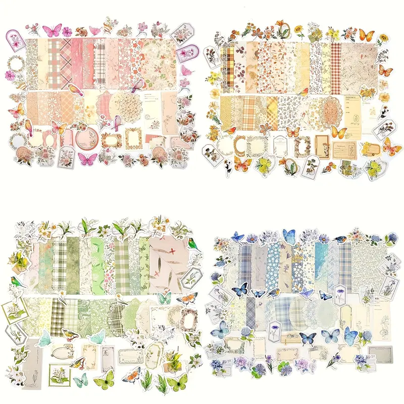 Antique Vintage Scrapbooking Hobbies Kit for Teachers, Children - 4-Pack Lace-Edged Collage Paper (1.2"x2.3", 3.5"x5.1"), 400-Sheet Animal Illustration Stickers, Decal Sticker for DIY Gifts, Retro Crafts, Journaling