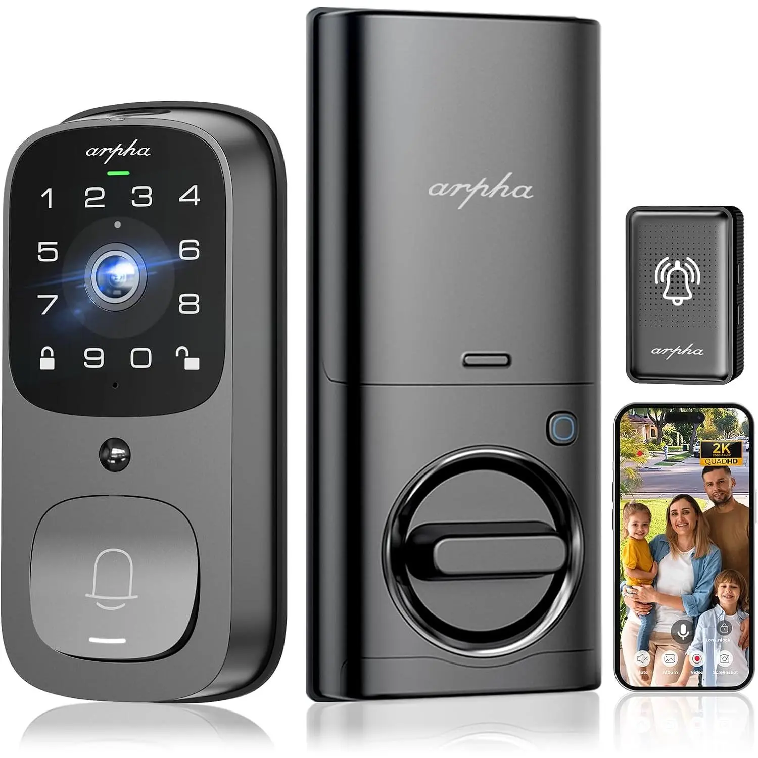 WiFi Smart Door Lock, 5-in-1 Fingerprint Keyless Entry Door Lock, Two-Way Audio, Dual Motion Sensors, App Remote Control, Keypad Code, IP65 Waterproof
