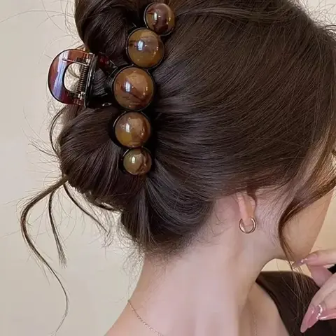Fashionable Beads Decor Hair Claw, Elegant Hair Accessories for Women & Girls, Minimalist Headwear Suitable for Thick Hair, Hair Clip, Decorative Hair Clips