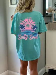 Salty Soul Summer Comfort Colors Shirt, Summer Vacation Tee Tshirt, Retro Graphic Summer Shirt, Vintage Beach Shirt - AL