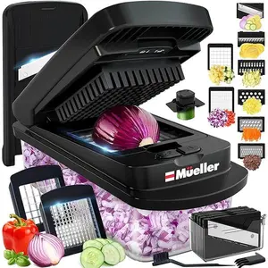 Mueller Pro-Series 10-in-1, 8 Blade Vegetable Chopper, Mandoline Slicer, Onion Mincer, Cutter, Dicer, Veggie Chopper with Container, Kitchen Essentials & Gadgets, House Warming Gifts New Home, Black