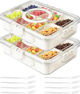 Divided Serving Tray with Lid and Handle - Snacked Box, 8 Compartment Food Storage Organizer for Kitchen and Meal - Portable & Easy to clean Utensils