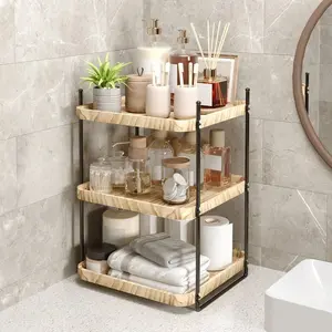 2/3 Tier Bathroom Counter Organizer, Bathroom Counter Tray And Vanity Organizer, Wood Corner Countertop Tray For Home Decor, Dresser