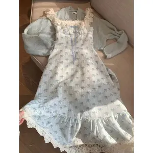 French Elegant 2 Piece Dress Sets Women Casual Beach Style Floral Strap Dress + Y2k Crop Top Blouse American Vintage Suit Korean