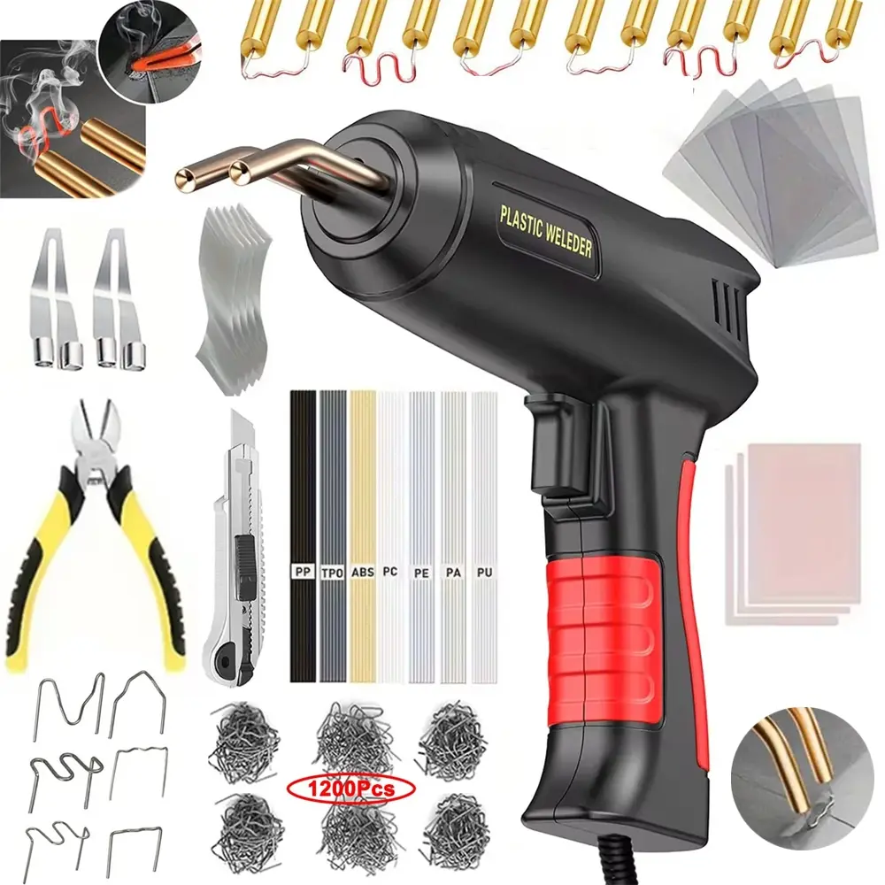 2-in-1 plastic welder welding gun set, Plastic Welding Tool, easy to repair, 1200PCS thermoplastic gun for car bumper cracks, kayaks, and plastic toys, perfect for DIY projects and home use