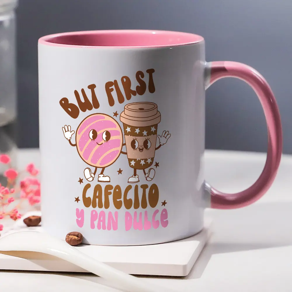 1pc 11oz Reusable Cafecito y Pan Dulce Ceramic Mug - Charming Coffee & Sweet Bread Illustrated Print Drinkware, Durable No-Assembly Kitchenware Gift for Latin Morning Beverage Rituals, Daily Use