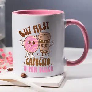 1pc, 11oz, Cafecito y Pan Dulce Ceramic Mug - Charming Coffee & Sweet Bread Illustrated Cup, Durable No-Assembly Gift for Morning & Evening Latin Beverage Rituals