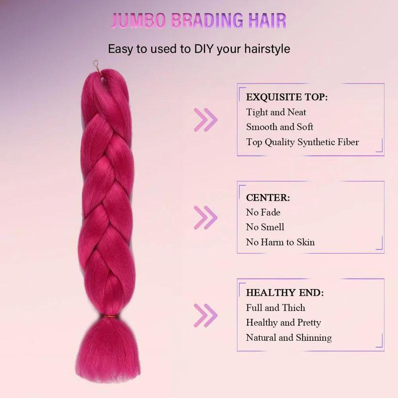 Pink Jumbo Braiding Hair Extension 1pcs/Lot Crochet Braids Hair 100g/pc Hot Pink braiding hair Synthetic Crochet Braids Hair Extension (24Inch Rosy Pink)