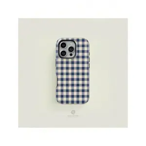 Case Face Cases Mini Gingham Navy & Cream  Case For  17 16 15 14 13 Pro Max Plus ModelsSuitable For IPhone 17 Air