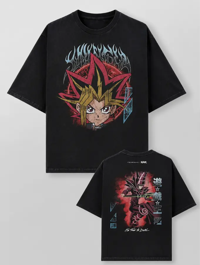 YuGi0h Dark Magician Graphic T Shirt, Vintage Washed Anime Tee, Oversized Cotton Streetwear Shirt, Unisex Casual Fashion Top