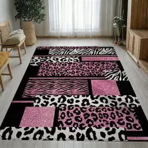 1pc and Animal Print Carpet, Durable Non-Slip Leopard Print Rug for Living Room & Bedroom, Trendy Polyester Décor Theme, Modern Indoor Rug, Animal Printed Rug