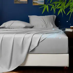 Cooling Sheets Queen – Rayon Derived from Bamboo, Silk Soft & Breathable, Luxury Sheet Set, Deep Queen Sheets Fits 18"–24" Thick Mattress - Light Grey