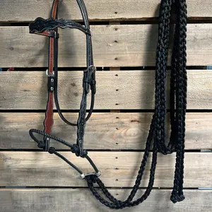 Black Floral Scalloped Black Loping Hackamore #LHK014