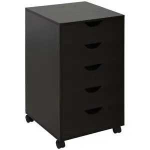 HOMCOM 5-Drawer Home Office Storage Cabinet, Mobile Printer Stand with Nordic Minimalist Modern Style, 5-Drawer Storage with Wheels, Brown