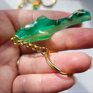 Underwater Gummy Shark Keychain - Blue & White Ocean Sealed Keychain with Waves and Shimmer - Nostalgic Art