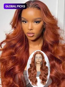 24 Inch Burgundy/Ginger Long Body Wavy Wigs for Women, Gorgeous Fluffy Natural Looking Wigs without Bangs, Synthetic Heat Resistant HD Lace Front Wigs for Party, Daily Use