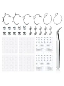 Fake Eyebrow Ring Fake Lip Labret Studs Replacement Balls Spike with 100Pcs Sticker Non-Piercing Nose Rings Hoop Stick on Snake Bites Body Jewelry Skin