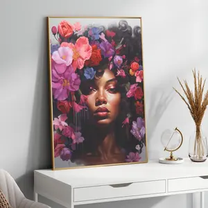 Black Woman Head Flowers Wall Art/girl Flowers Poster/flower Woman Poster/black Art/black Girl Print/flower Woman Printing/head Flower Decor, Room Decor